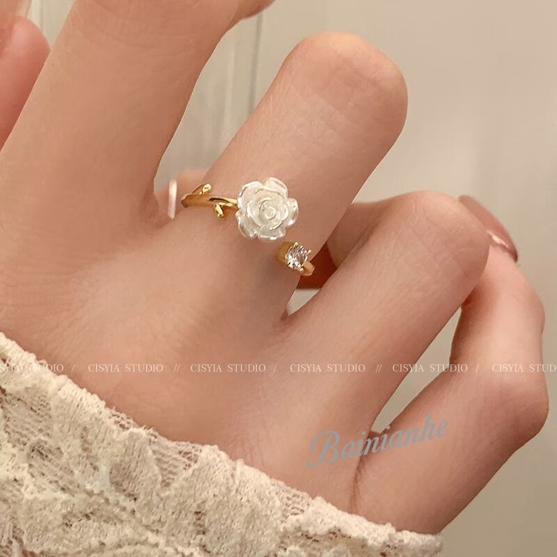 Camellia เปิดแหวนสาวหวานส ่ วนบุคคลน ้ องสาว Rose Index Finger แหวนแฟนแหวนคู ่