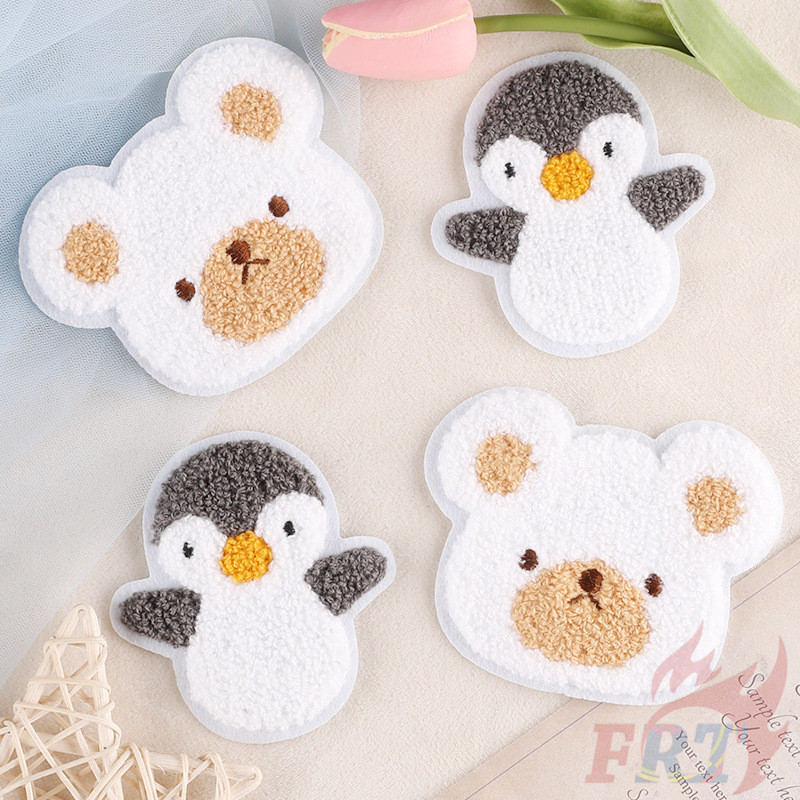 Q Plush Little Bear Head / Penguin Sew-on Patch 1Pc DIY Sewing on Patches Decoration Accessories
