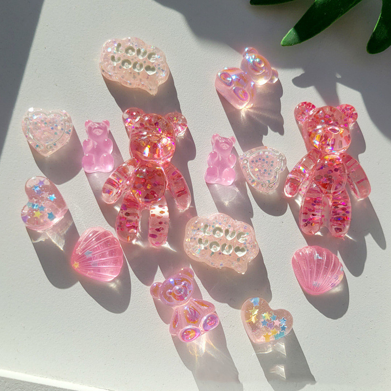 สีชมพูเงาโปร่งใส Series การ์ตูนหมี DIY Pins INS อุปกรณ์เสริมรองเท้าน่ารักอุปกรณ์เสริมรองเท้าหัวเข็มขัดตกแต่ง