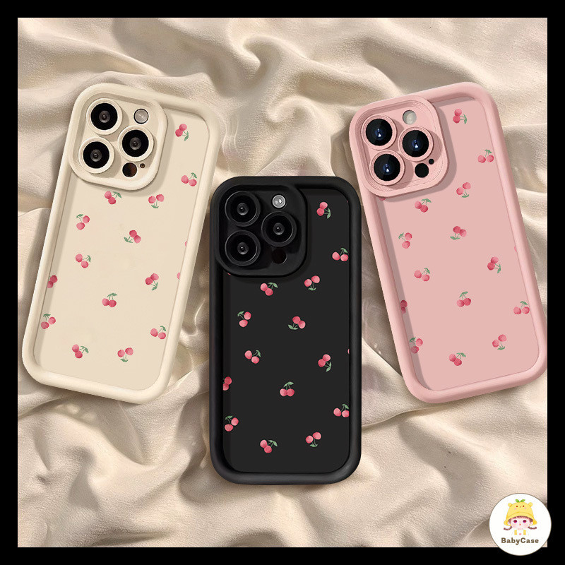 เชอร์รี่สดและอร่อยนางฟ้า อายส์ ซอฟท์ เคส iPhone 13 7Plus 12 11 14 15 Pro Max 14 8 15 6 6s Plus XR X XS Max SE