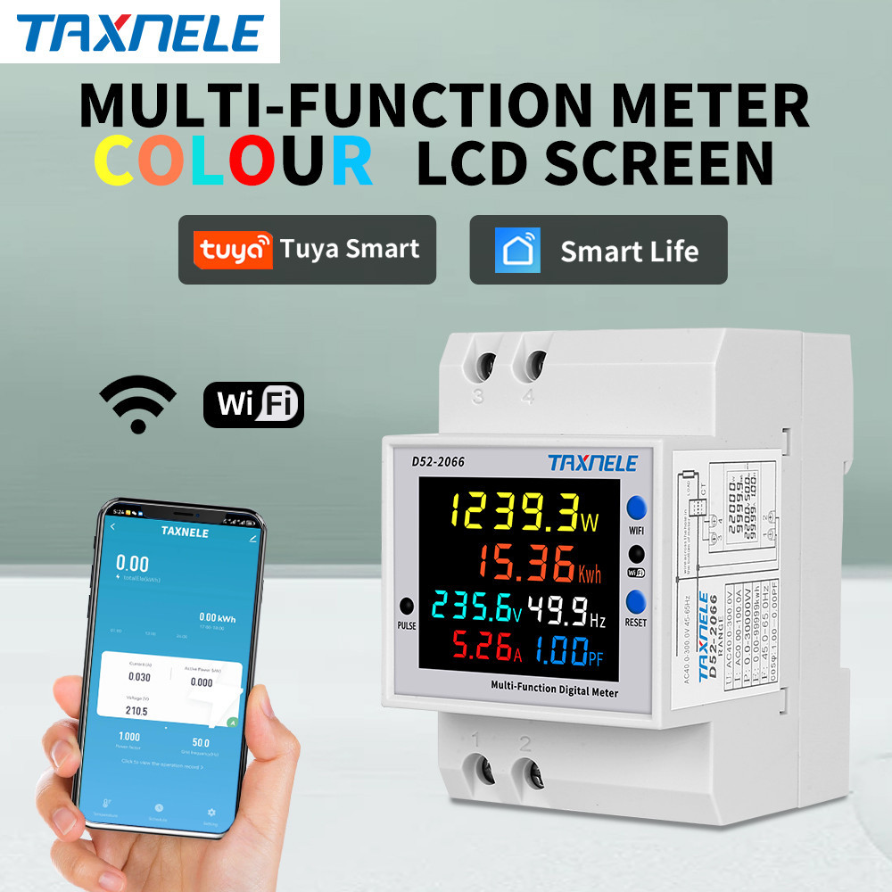 Tuya WiFi Remote Monitor 220V 100A แรงดันไฟฟ ้ า Current Power Factor KWH เครื ่ องวัดความถี ่ พลังง