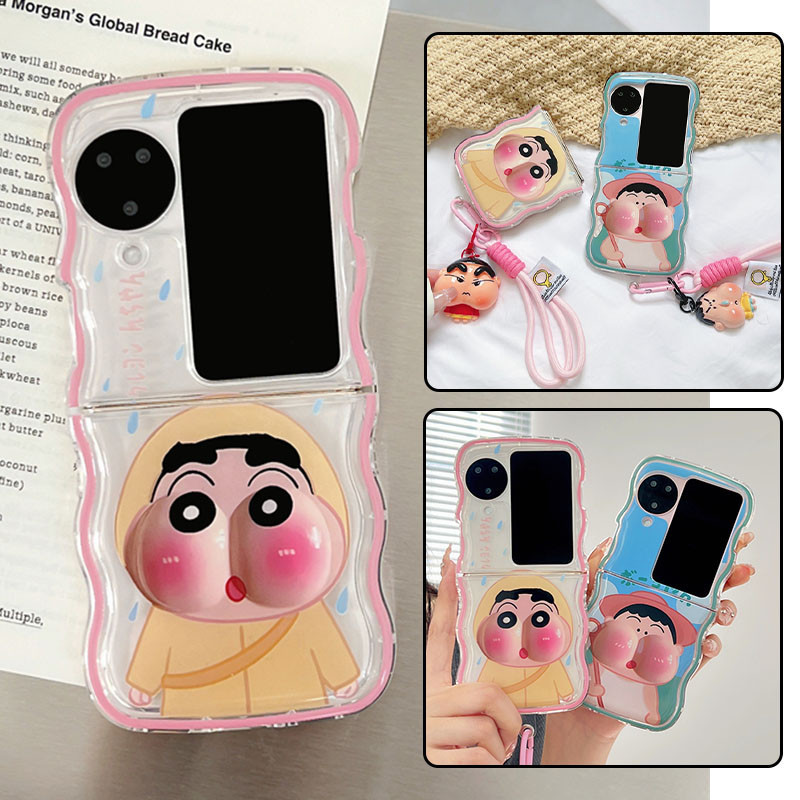 การ์ตูนน่ารัก 3D ตุ๊กตาเด็กผู้ชาย Wave Soft TPU เคสโทรศัพท์ OPPO Find N3 N2 Flip with Nylon สายรัดข้