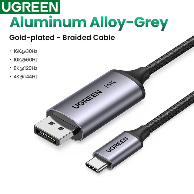 Ugreen Usb C ถึง 16K Displayport 2.1 สําหรับ MacBook 6K@30Hz 8K@60Hz Thunderbolt 3/4 40Gbps Type C ถึง 16K DP2.1 สายวิดีโอ