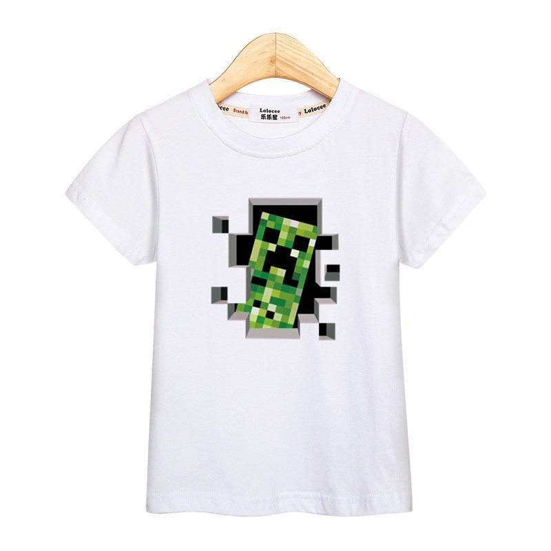 เสื้อยืดเสื้อยืดแขนสั้นพิมพ์ลาย Creeper Kids Minecraft100-150