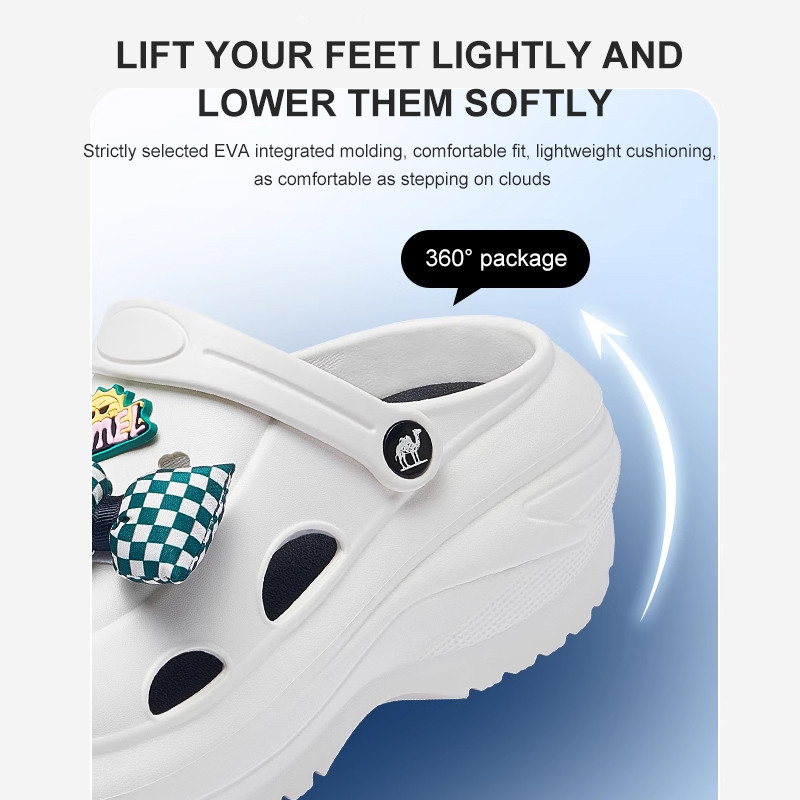 CROCS อูฐรองเท้าผู้หญิงฤดูร้อน จระเข้ ผู้หญิงพื้นหนาสองสวมนุ่มยืดหยุ่นระบายอากาศชุดลําลองรองเท้าชายหาด - รูปที่ 4