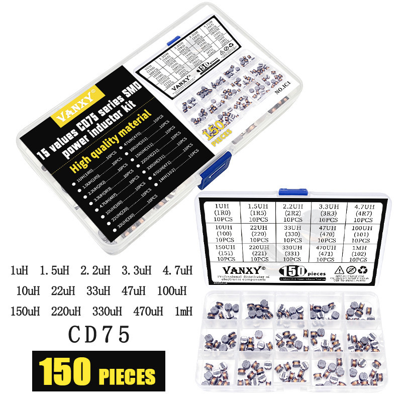 15 ค่า CD75 SMD Power Inductor ชุด 1uH 1.5uH 2.2uH 3.3uH 4.7uH 10uH 22uH 33uH 47uH 100uH 150uH 220uH