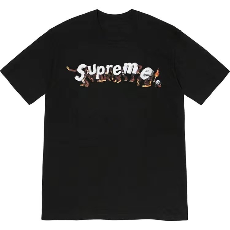 [พร้อมส่ง]Supreme เสื้อยืด เสื้อ แท้ ชาย 100% ผ้าฝ้าย สไตล์ y2k สวยๆ เกาหลี ใส่เดินทาง สีดำ คอกลม