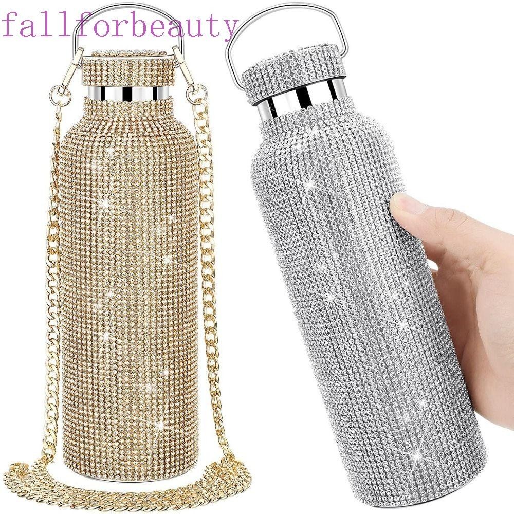 Fallforbeauty ขวดน้ํา Rhinestone, Refillable Thermal Glitter Tumbler, Bedazzled ที่ถอดออกได้แบก Strap Leak-Proof สแตนเลสประกาย Thermos ของขวัญ