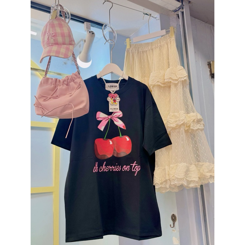 [100% Cotton] 【100%cotton】เสื้อยืดOversize(FLOWER17)เชอรี่โบว์เล็ก S-5XL