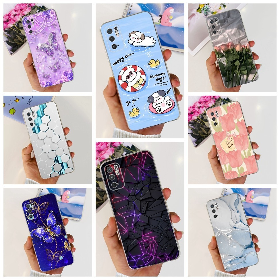 Xiaomi Redmi Note 10 5G เคสน ่ ารักการ ์ ตูนแมวสุนัขดอกไม ้ ทาสีนุ ่ มโปร ่ งใส TPU Cover