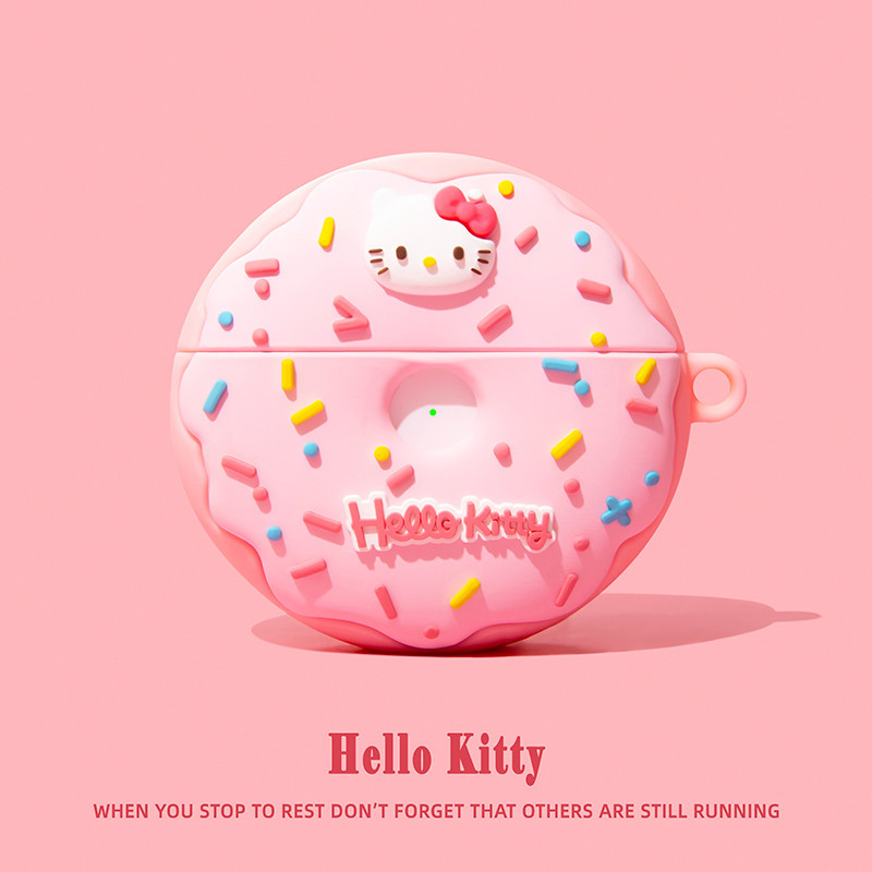 (AirPods4 Case)doughnut Hello Kitty Case สําหรับ AirPods4(2024)1/2/3/Pro/Pro2 เคสซิลิโคนอ่อนนุ่มพร้อมคาราบิเนอร์ ราคา ถูกที่สุด ดีลบีเคเค