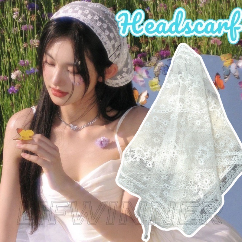 ผ ้ าโพกศีรษะลูกไม ้ สีขาว - ผ ้ าโพกหัวสามเหลี ่ ยมพิมพ ์ ลาย - Sweet, Y2K