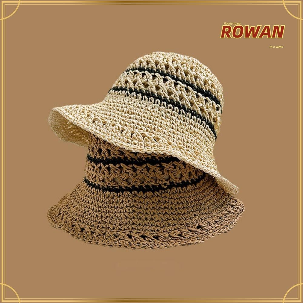 Rowans Bucket Hat, Stripe UV Protection Straw Hat, Folding Fisherman Hat Women