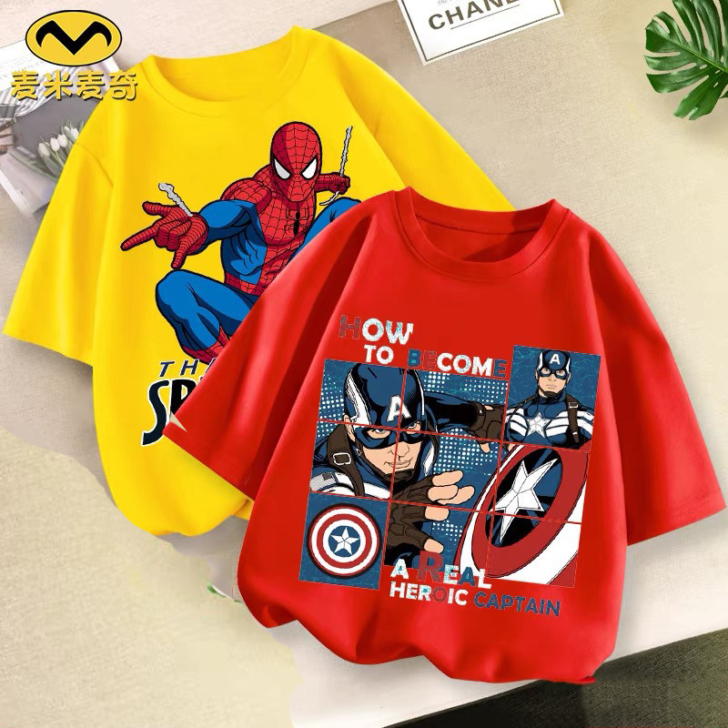 ฤดูร้อนใหม่การ์ตูนกัปตันอเมริกา Tshirt เด็กหลวมเสื้อ Unisex