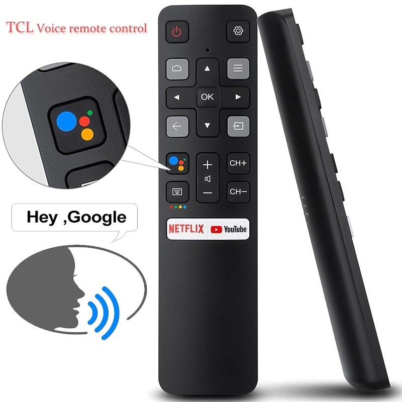 เปลี่ยนเสียงสําหรับ TCL-Android-TV-Remote,อัพเกรดใหม่ RC802V สําหรับ TCL สมาร์ททีวีพร้อมฟังก์ชั่นเสียง Google,พร้อม Netflix, ปุ่ม YouTube