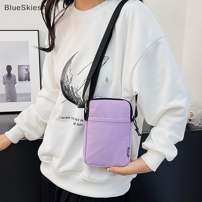 Bl Simple อินเทรนด์ Macaron สีทึบไหล่ Crossbody ผ้าใบกระเป๋าอเนกประสงค์แฟชั่น Zero กระเป๋าสตางค์ Samll กระเป๋าโทรศัพท์สแควร์สําหรับสาว A