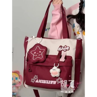 น่ารัก Star Messenger Bag Girl Tote Bag Female High School Junior High School Student Tutorial Class Bag Large Capacity Shou
