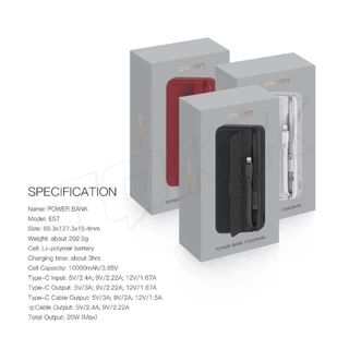 [607บ. โค้ดคุ้ม] Orsen Eloop E57 แบตสำรอง 10000mAh PD 20W Power Bank สายชาร์จในตัว พาวเวอร์แบงค์