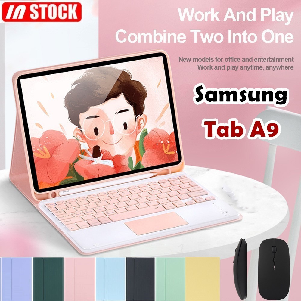 สําหรับ Samsung Galaxy Tab A9 8.7 SM-X110 SM-X115 SM-X117 คีย์บอร์ดทัชแพดบลูทูธไร้สายแบบถอดได้ + แม่เหล็กหนัง Flip Candy กรณีพร้อมช่องเสียบปากกาพร้อมเมาส์
