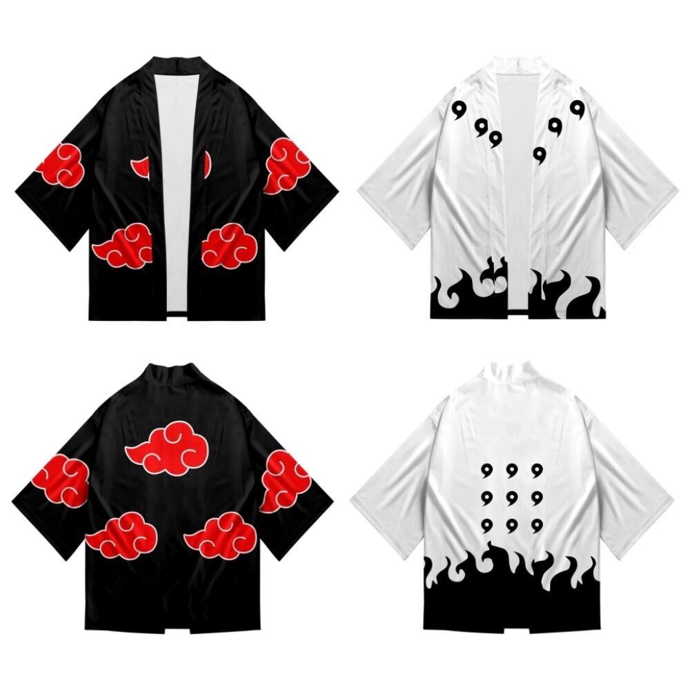 เสื้อสเวตเตอร์ถักกิโมโนญี่ปุ่นสําหรับผู้ชาย,ลายเมฆสีแดง,พิมพ์3ง,อะนิเมะคอสเพลย์นินจา,เสื้อคลุมฮาโอริ,เสื้อผ้าป้องกันแสงแดด,ฤด