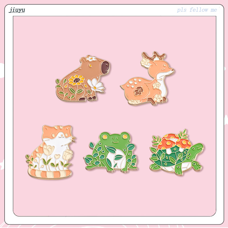 พืชน ่ ารักดอกไม ้ สัตว ์ Pin เข ็ มกลัด Hippo แมวกบโลหะ Lapel Badge Pin เครื ่ องประดับอุปกรณ ์ เสริมของขวัญ