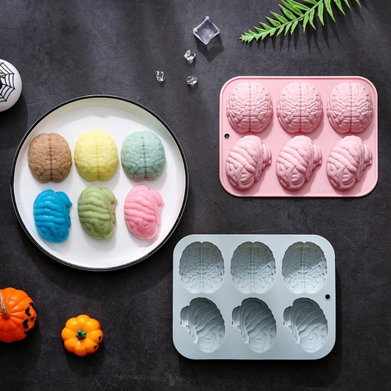 XY Fondant ช็อกโกแลตแม่พิมพ์ 6 ช่องสมองรูปร่างแม่พิมพ์ซิลิโคน Pastry Baking เครื่องมือขนมเค้กแม่พิมพ