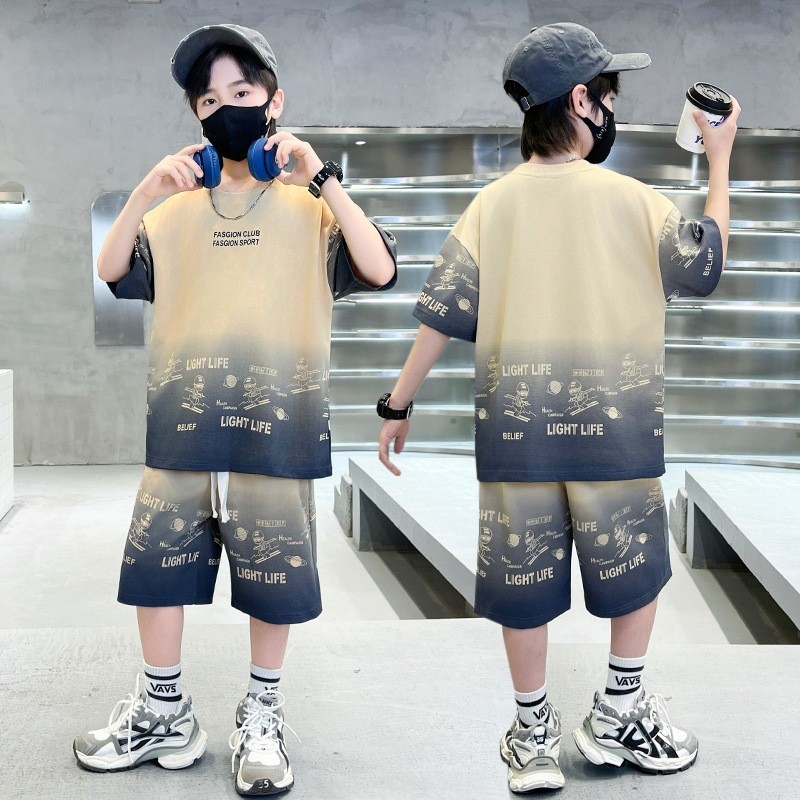 KIDSZONE ชุดเซ็ตเด็กผู้ชาย เสื้อ+กางเกงขาสั้นเอวยางยืด รุ่น A7099