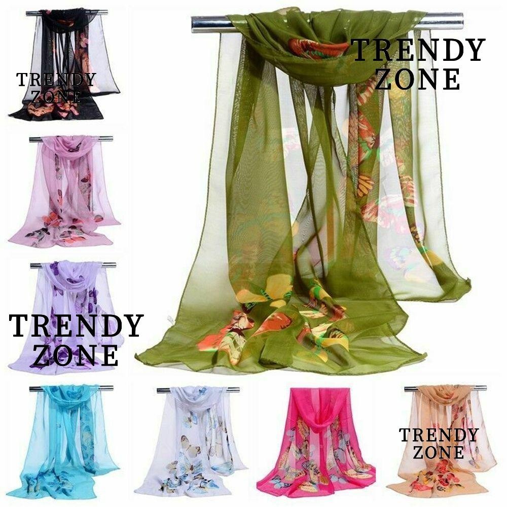 Trendyzone ผ้าพันคอชีฟองยาว 8 สี Soft Wrap Lady Flower Print