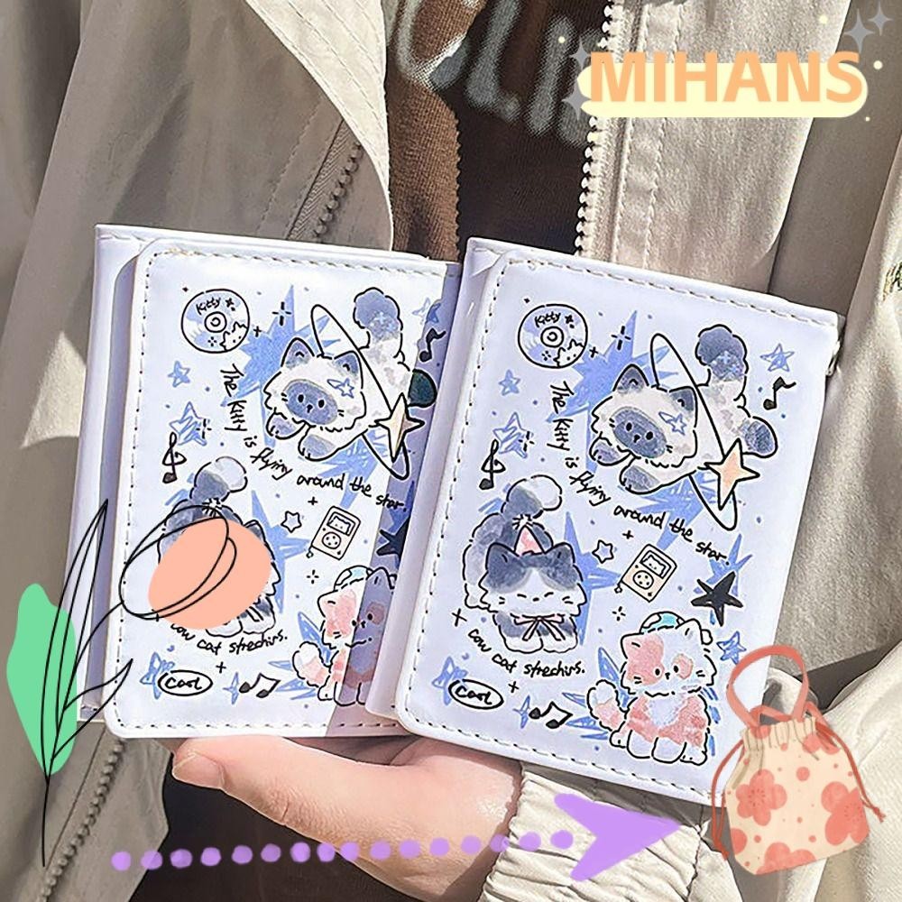 Mih บัตรเครดิต Holoder, น ่ ารักลูกแมวสุนัข INS สไตล ์ เงินเหรียญ Purse, Vintage 3 พับ PU หนังกระเป ๋ าสตางค ์ สําหรับสาวนักเรียนของขวัญ