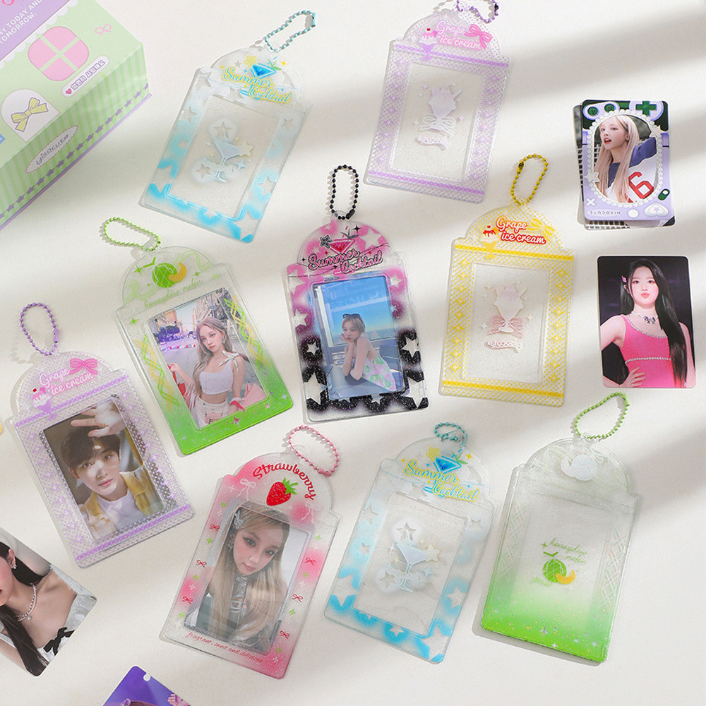 Ins Clear Loose Powder PVC Card Holder Girls 3 Inch Card Display Pendant ID พวงกุญแจกระเป ๋ า Idol Card Case