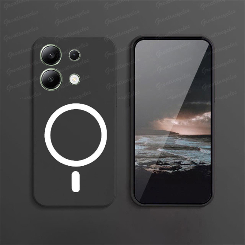 Redmi Note 13 4G 5G Note 13 Pro 5G(4G)เคสโทรศัพท์สีดําMatte Soft TPU Caseพร้อมสติกเกอร์ชาร์จไร้สายแม่เหล็ก