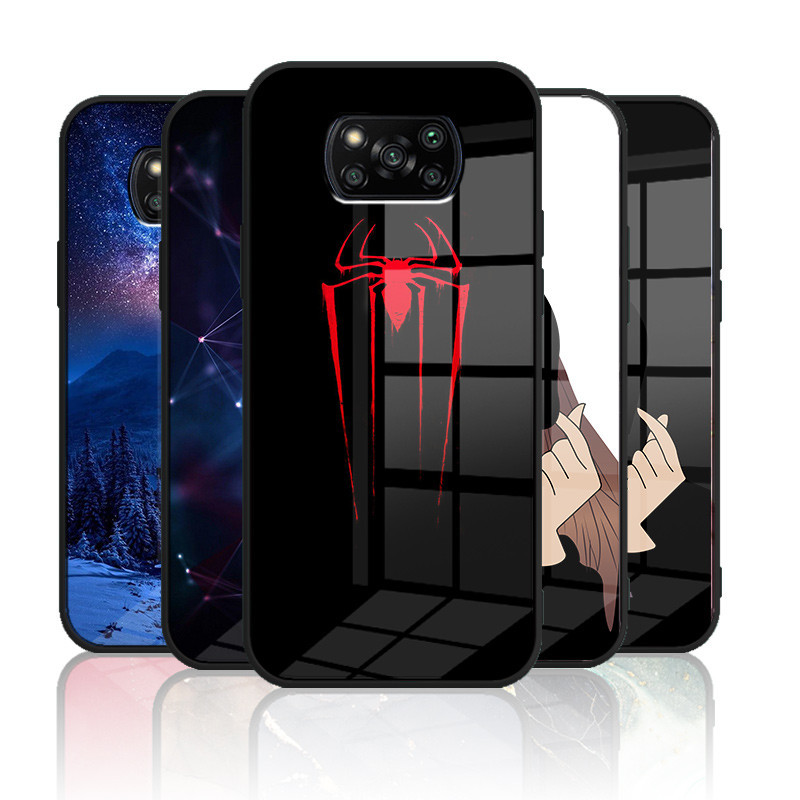 ปลอกแก ้ ว Xiaomi poco x3 / poco x3 nfc / poco x3 pro เคสกระจกนิรภัยปกหลังแข ็ ง Soft Silicon Edge