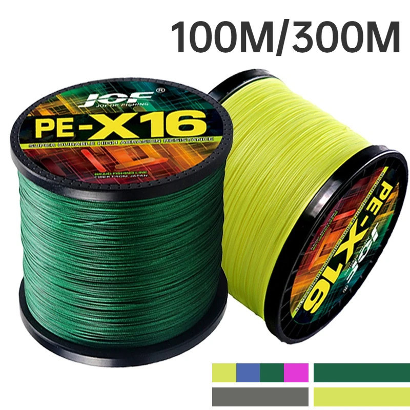 JOF 16 Strands PE Braid 100M-300M สายตกปลา Braided Super Strong Multifilament สายหลัก 25/32/40/55/68/80/100/125/140/161/200LB Dyneema Line