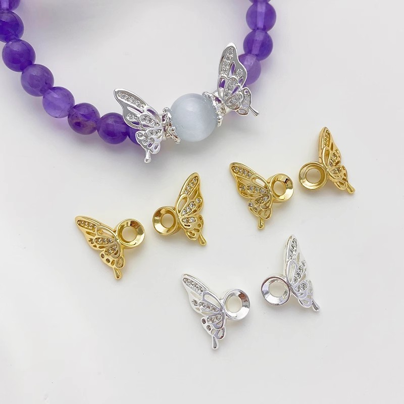 14k Gold-clad สี Retention ฝังเพทายปีกผีเสื้อ Spacer ลูกปัด Handmade diy Pearl สร้อยข้อมือสร้อยคอเครื่องประดับวัสดุอุปกรณ์เสริม