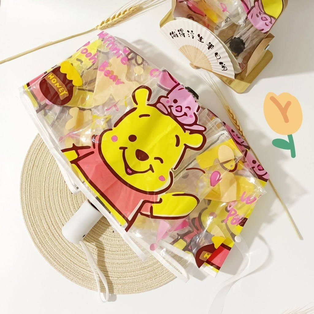 [ข้อเสนอพิเศษ] หมีพูห์การ์ตูนร่มโปร่งใสอัตโนมัติสาวน่ารักหัวใจ ผู้มีอิทธิพล เด็กหนาด้ามยาวพับเก็บ