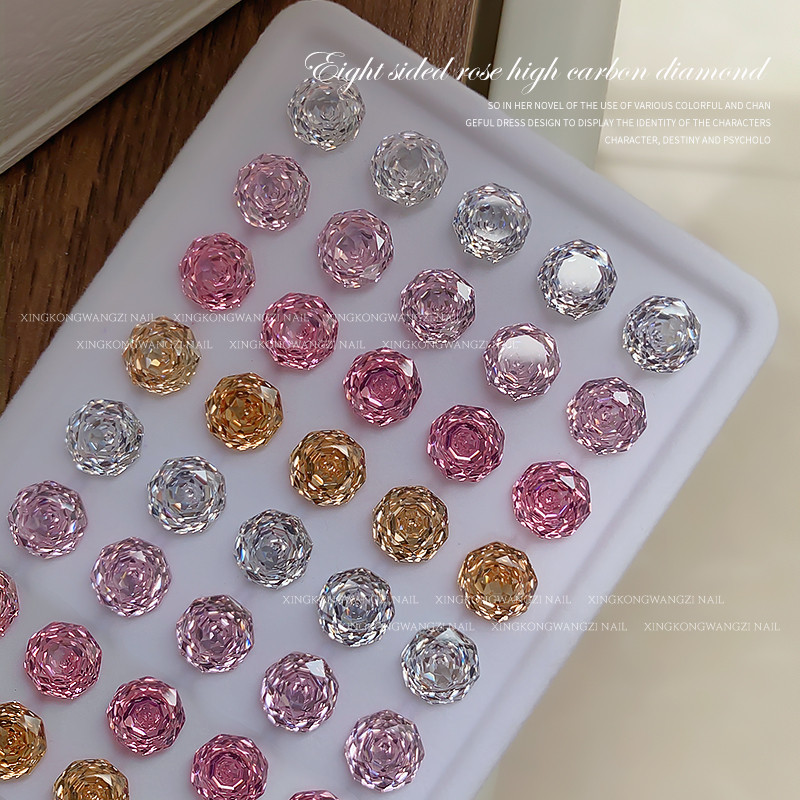 1ชิ้นแพ็คคาร์บอนสูงเพชรเพทายแปดเหลี่ยมกุหลาบมิลเลนเนียมกุหลาบกระพริบเล็บเพชรเครื่องประดับเกรดแฮนด์เมดอุปกรณ์ตกแต่งเล็บ - รูปที่ 4