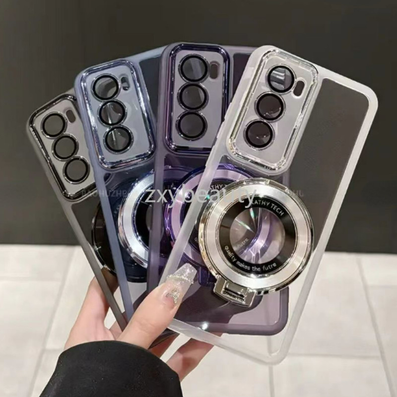 Oppo Reno 12 Pro 2024 5G กรณีโปร่งใสแหวนผู้ถือแม่เหล็กสําหรับ Reno12 12Pro Reno12Pro CPH2625 CPH2629 12F Reno12F นุ่ม Slim ปกหลัง