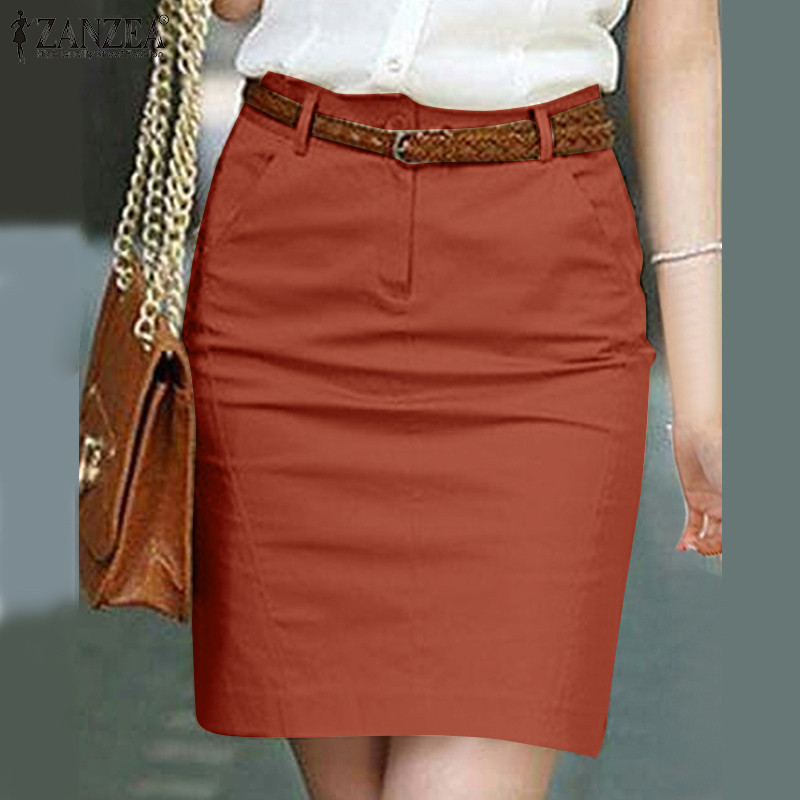 Zanzea ผู ้ หญิงวินเทจแฟชั ่ นกระเป ๋ าด ้ านข ้ างซิปสีทึบ Overskirts — صورة 4