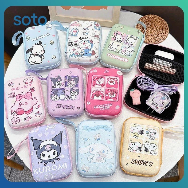 ♫ Sanrio Cinnamoroll Kuromi My Melodyการ์ตูนคาวาอิน่ารักสายชาร์จถุงเก็บกระเป๋าเงินเหรียญหูฟังเครื่องชาร์จกล่องเก็บสายเคเบิลของขวัญ