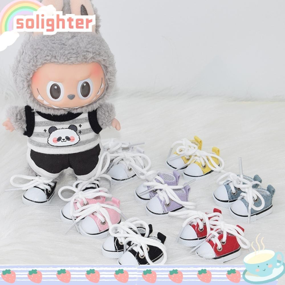 Solighter รองเท้าผ้าใบ, 3.8 ซม.17 ซม.Labu ตุ๊กตารองเท้า,งานอดิเรก 10 ซม.ผ้าฝ้ายตุ๊กตาเปลี่ยนหลายสไตล์ Labubu รองเท้าตุ๊กตาของเล่น