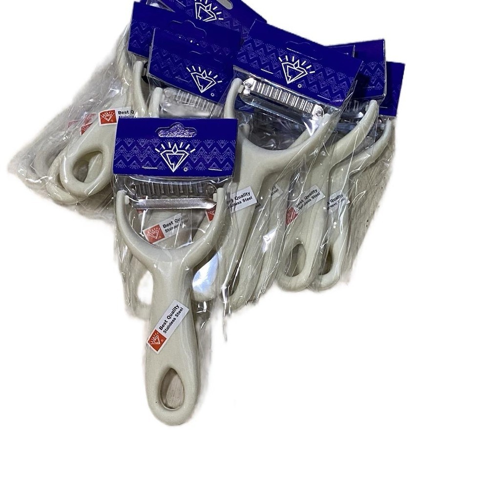 ปอกผักตราเพรชขายยกแพ็ค110บาทมี12ชิ้นด้ามจับสีขาว