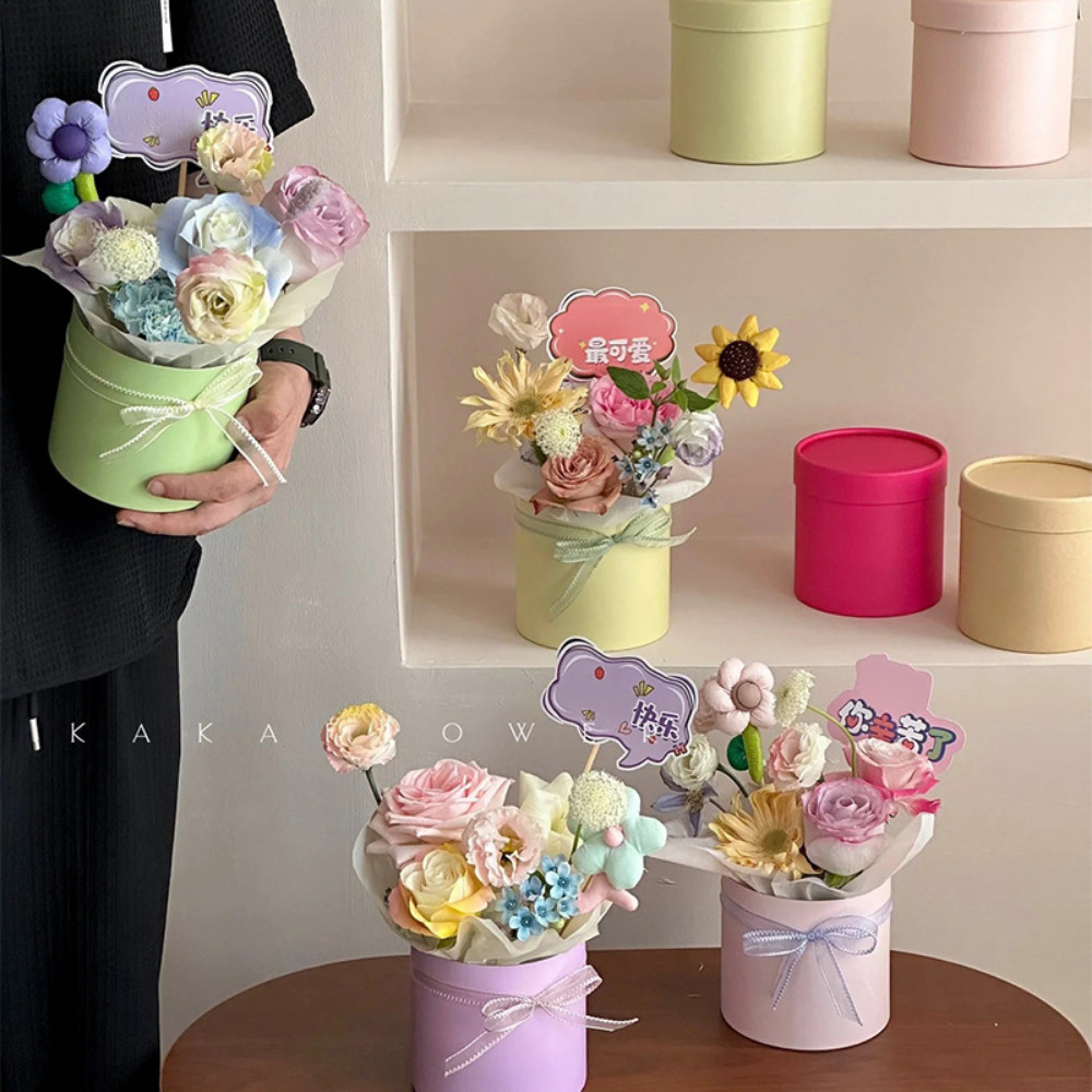 สีสันรอบดอกไม้กล่องของขวัญดอกไม้จริงสดจัดในกล่องหรูหราสําหรับช่อดอกไม้ที่เก็บรักษาไว้กุหลาบตกแต่งงานแต่งงาน Florist Supplies