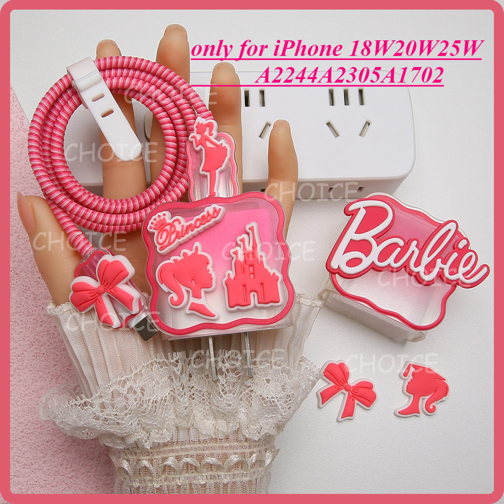 สไตล์ใหม่น่ารักตุ๊กตาบาร์บี้ charger Protector สําหรับ iphone 18w 20w A2244 Cable Protector สําหรับ iP 25W A2305 charger 14 promax /14 plus/13 pro max/11/12