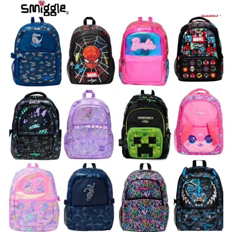 ออสเตรเลีย smiggle กระเป๋านักเรียนสไตล์ล่าสุดนักเรียนชั้นประถมศึกษาขนาดใหญ่น่ารัก Cool กันน้ํา Burden-Reduction กระเป๋าเป้สะพายหลัง