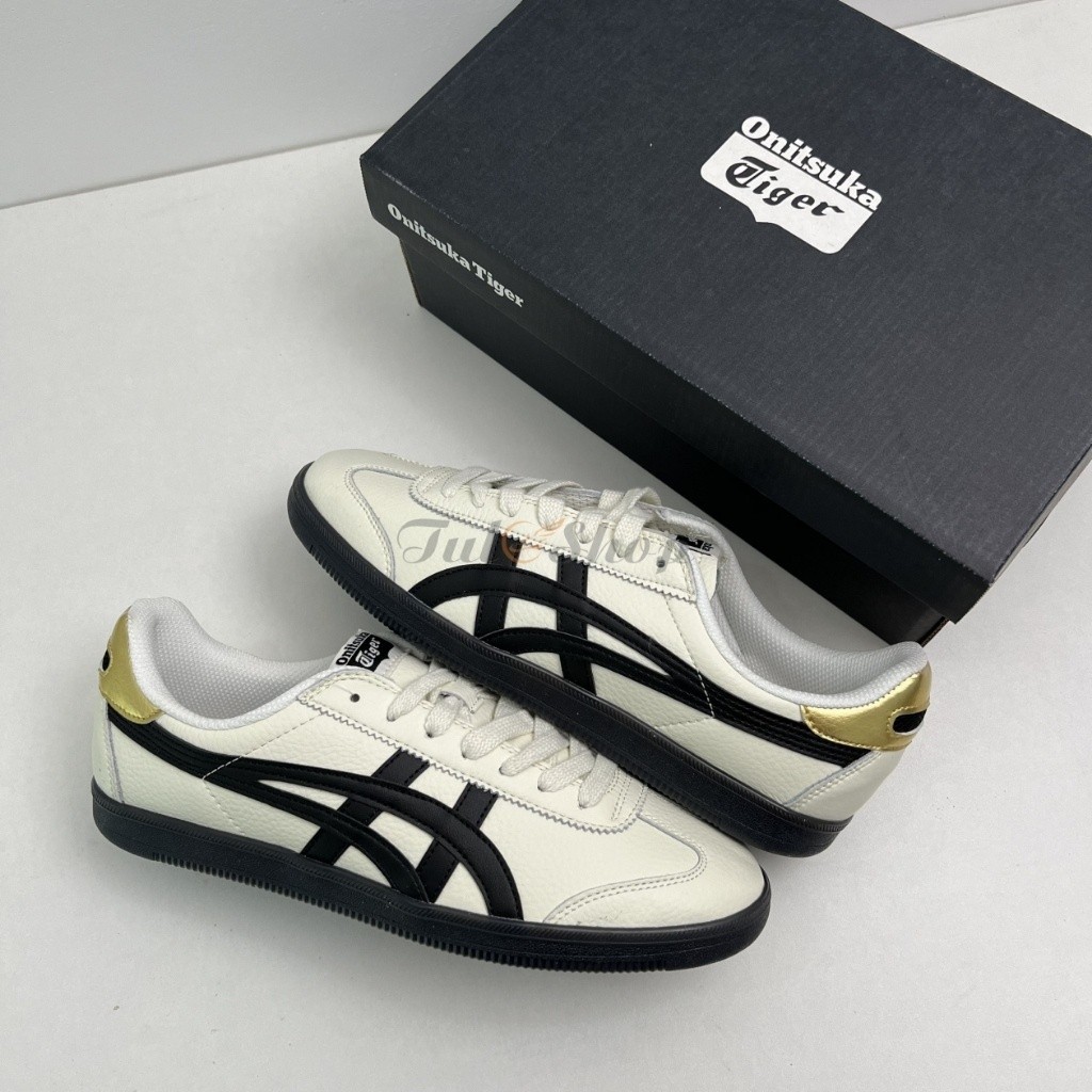 Onitsuka tiger รองเท้าผ้าใบส้นเตี้ยสีดําและรองเท้าส้นสูงสีเหลือง (onitsuka mexico 66 สีขาวสีดําทองเท