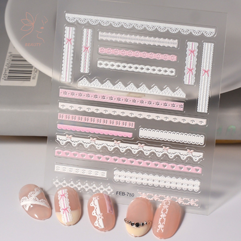 [maybeauty] สติ๊กเกอร์ติดเล็บลูกไม้ผีเสื้อลูกไม้ริบบิ้นวันวาเลนไทน์มาพร้อมกับกระดาษกาวสติกเกอร์ตกแต่งเล็บสติ๊กเกอร์ติดเล็บ {TH}