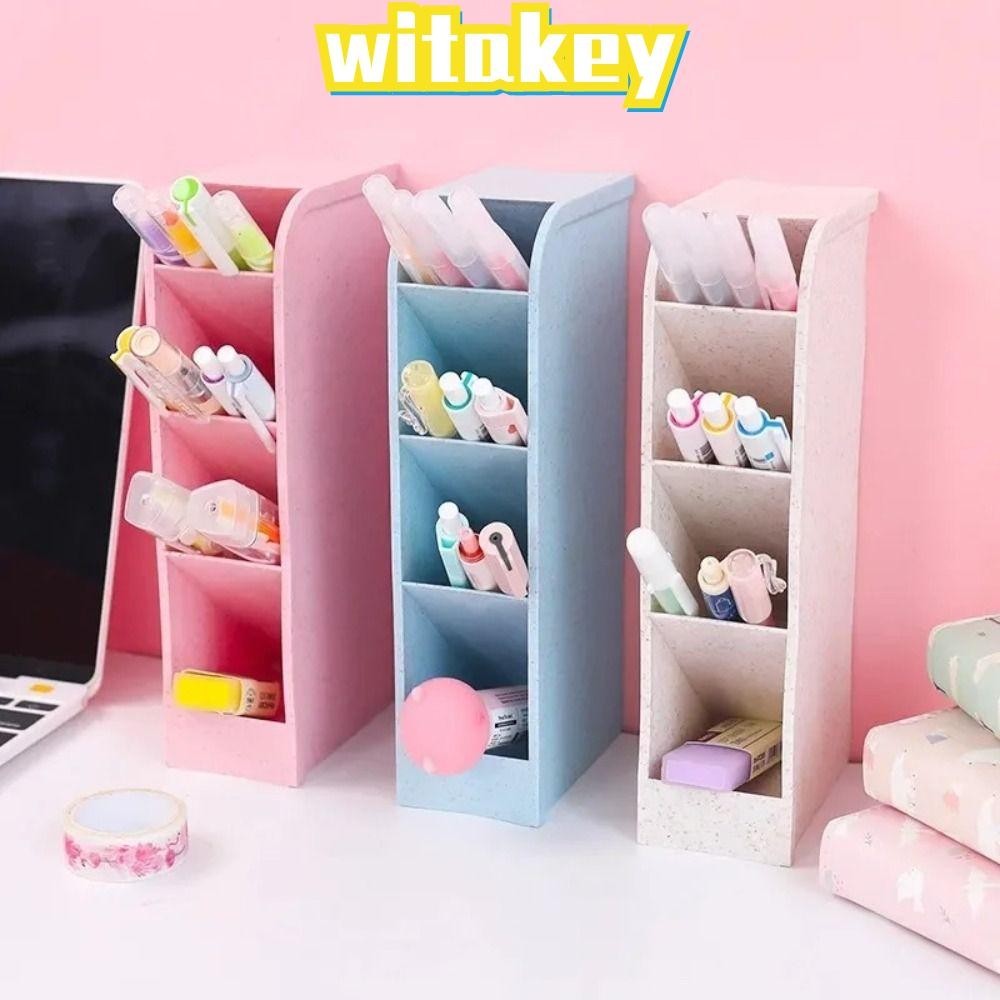 กล่องเก็บปากกา WITAKEY, ที่เก็บเครื่องเขียนแบบตั้งโต๊ะ ที่ใส่ปากกาเฉียงความจุขนาดใหญ่, การออกแบบเฉพาะ 4 กริดสไตล์ INS|กล่องแปรงแต่งหน้าสีโฮม