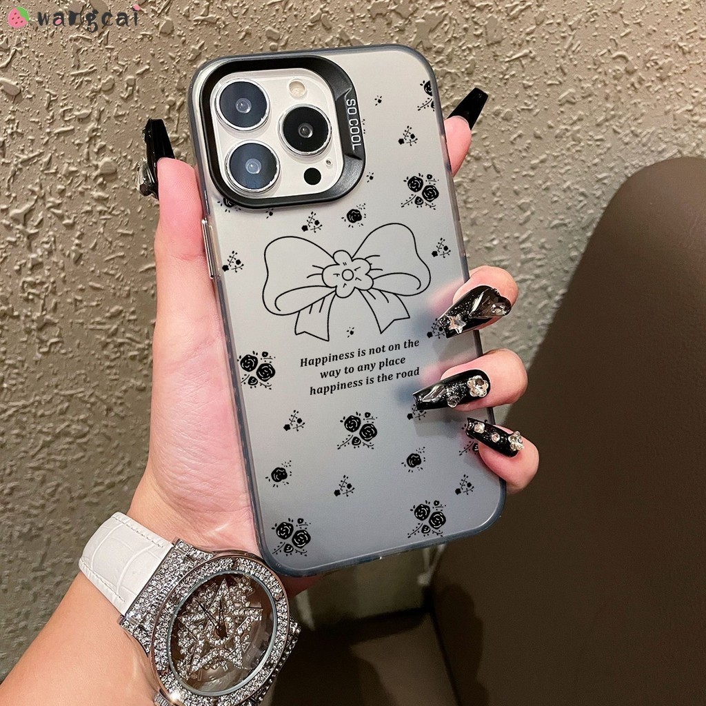 สําหรับ Honor 200 100 90 80 70 60 50 Pro Plus Lite GT SE เคสโทรศัพท์ Black Rose ดอกไม้ดอกไม้ Bowknot Bow Tie เลเซอร์เงา Shining Glitter เงินหรูหรากรณีปก