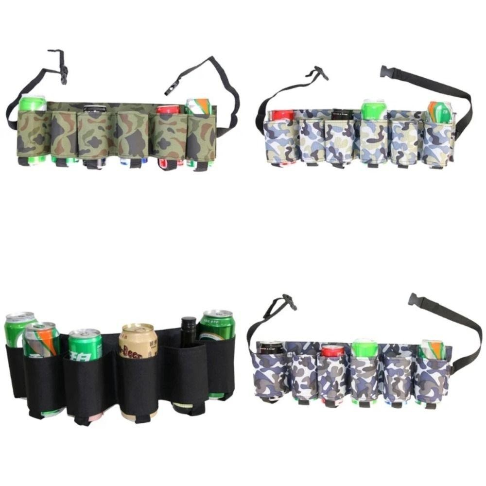 Forbetter กระเป๋าคาดเอวเก็บเบียร์, 6 กระเป๋า 6 กระป๋องที่เก็บเครื่องดื่ม Fannypack, เครื่องดื่มที่ใส่เข็มขัดลวงตาปรับมั่นคงผู้ถือเข็มขัดเบียร์เอวแพ็คปิคนิค
