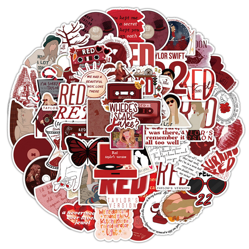 100 ชิ้น Taylor Swift สีแดง (เวอร์ชั่นของ Taylor) อัลบั้มใหม่สติ๊กเกอร์กราฟฟิตีกันน้ําสําหรับหมวกกันน็อคจักรยานบัญชีมือกรณีดินสอ Decals LanLanStickersWorld